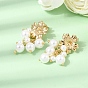 304 Stainless Steel Stud Dangle Earrings, with Plastic Pearl, Flower, Ion Plating(IP)