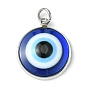 Stainless Steel Pave Resin Pendants, Blue Evil Eye Charms with Jump Ring