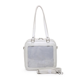 PU Leather Shoulder Bags, Square Women Bags, with Clear Window