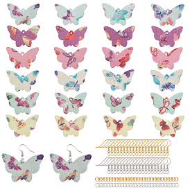 Pandahall élite bricolage 12 paires de kits de fabrication de boucles d'oreilles papillon, y compris 6 couleurs pendentifs en cuir pu, crochets et anneaux de saut en laiton