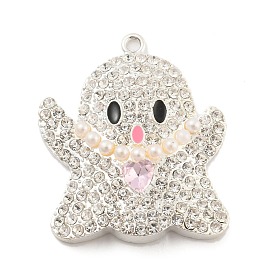 Alloy with Glass Rhinestone Pendants, with ABS Pearl,  Halloween Theme, Ghost