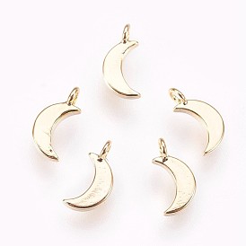 Brass Charms, Nickel Free, Real 18K Gold Plated, Moon