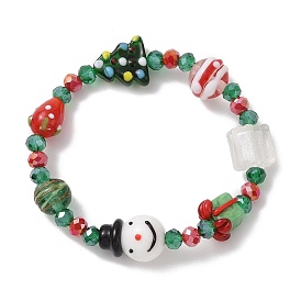 Christmas Tree & Snowman & Gift Box Lampwork & Glass Stretch Bracelets for Women