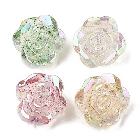Transparent Acrylic Beads, with Glitter Powder, Flower