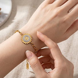 304 Bracelets en acier inoxydable avec strass et cristaux, maillons tournesol pour femmes