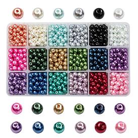 18 couleurs de perles de verre, nacré, ronde