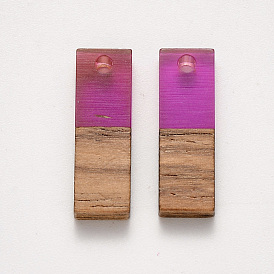 Transparent Resin & Walnut Wood Pendants, Waxed, Rectangle