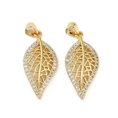 Латунные микро проложить кубического циркония подвески, лист прелести, без кадмия и без свинца, стойки покрытие, долговечный