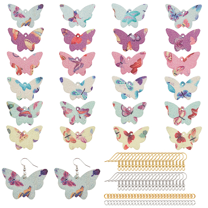 DIY 12Pairs Butterfly Earring Making Kits, Including 6 Colors PU Leather Pendants, Brass Earring Hooks & Jump Rings