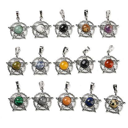 Gemstone Pendants, Rack Plating Brass Ring Charms with Star, Platinum, Cadmium Free & Lead Free