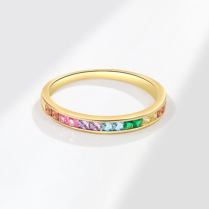Rainbow Pride Flag Cubic Zirconia Finger Ring, Brass Rings