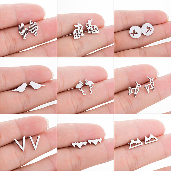 Винтажные минималистичные серьги-гвоздики с животными из нержавеющей стали на Рождество