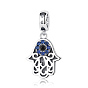 925 Sterling Silver European Dangle Charms, with Cubic Zirconia, Large Hole Pendants, Palm with Evil Eye