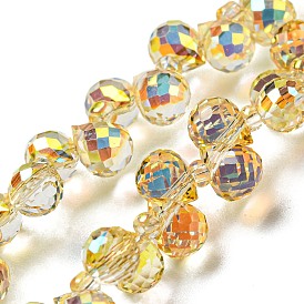 Transparent Electroplate Glass Beads Strands, Rainbow Plated, Faceted, Teardrop