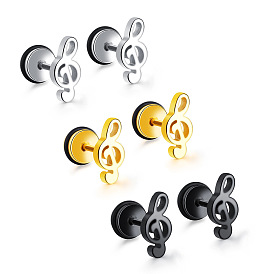 Titanium Steel Music Note Stud Earrings for Women