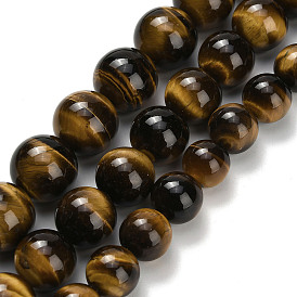 Природных тигровый глаз бисер нитей, круглые, класс А