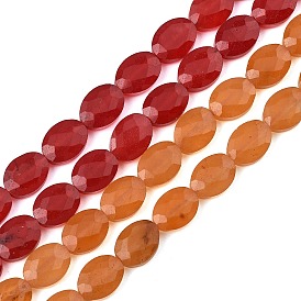 Природные окрашенные белого нефрита нитей бисера, граненые, Плоско-овальные