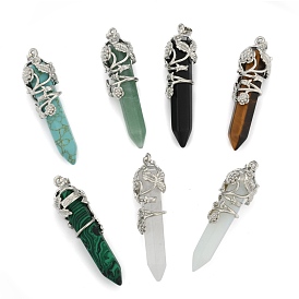 Gemstone Pointed Pendants, with Brass Findings,
 Bullet