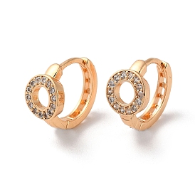 Brass Hoop Earrings with Rhinestone, Donut