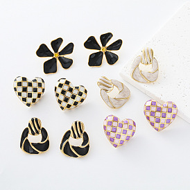 304 Stainless Steel Enamel Stud Earrings for Women, Golden
