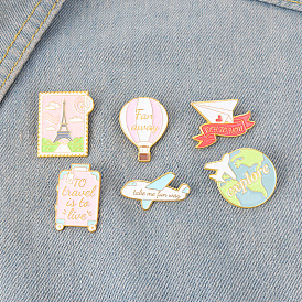 Creative Alloy Brooch Pin with Airplane, Hot Air Balloon and Luggage Design for Clothing Accessories