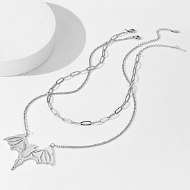 2шт 2 стиль 304 набор ожерелий с подвеской в виде летучей мыши из нержавеющей стали, ожерелья скрепки и бордюрные цепочки штабелируемые ожерелья для мужчин и женщин