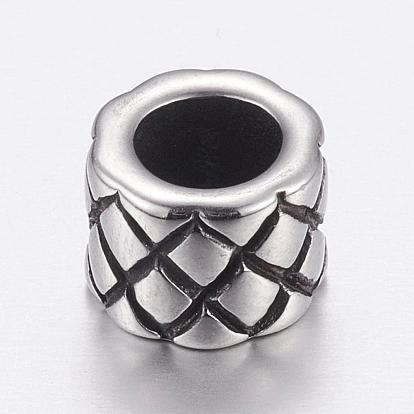 304 Stainless Steel European Beads, Large Hole Beads, Column