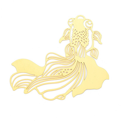 Латунные филигранные большие подвески, золотая рыбка, гравированные металлические украшения