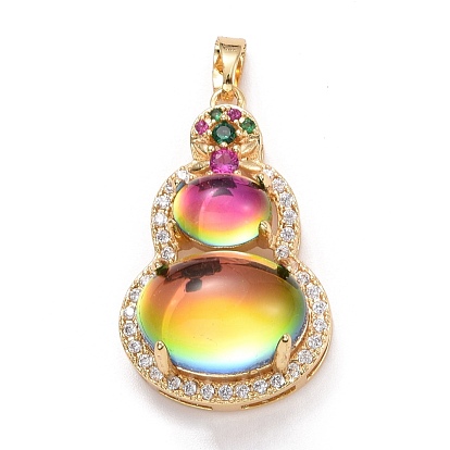Brass Rhinestone Pendants, Gourd Charms, Golden