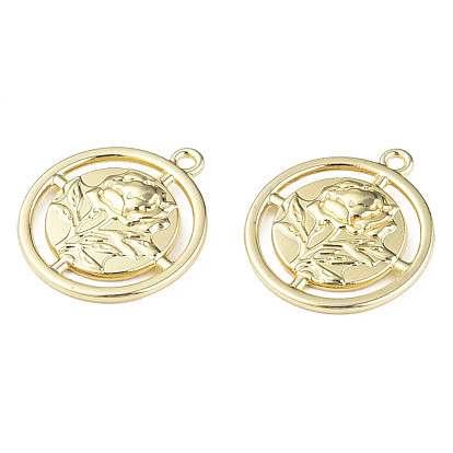 Crémaillère pendentifs en alliage placage, sans cadmium et sans plomb, plat et circulaire avec fleur