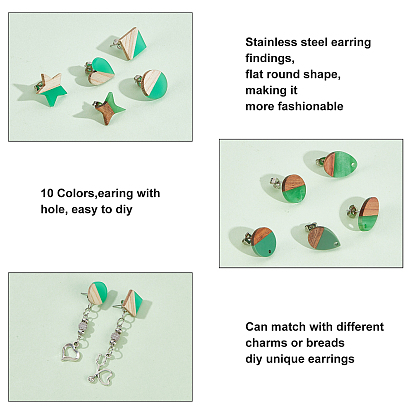 PandaHall Elite DIY Two Tone Stud Earring Making Finding Kits, Including 5Pairs Resin & Wood Stud Earrings & 5Pairs Stud Earring Findings, 20Pcs 304 Stainless Steel Ear Nuts