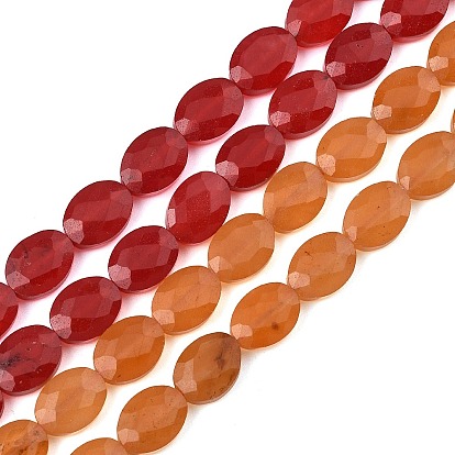 Природные окрашенные белого нефрита нитей бисера, граненые, Плоско-овальные