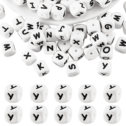 20 Stück weiße Silikonperlen in Würfelbuchstaben, Buchstabenperlen zur Schmuckherstellung für Armbänder und Halsketten, Fokalperlen