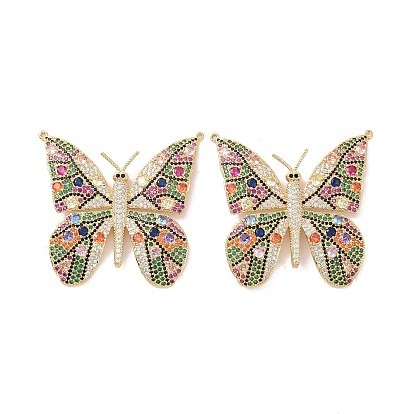 Butterfly Brass Micro Pave Colorful Cubic Zirconia Connector Charms, Cadmium Free & Nickel Free & Lead Free