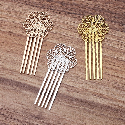 Brass Hair Comb Findings, with Filigree Flower