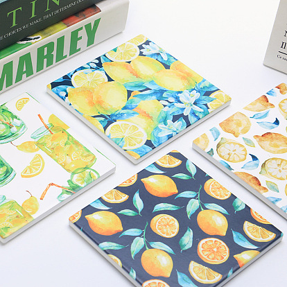 Porcelain Cup Mats, Coasters, with Anti-slip Cork Bottom, Water Absorption Heat Insulation, Square with Fruit