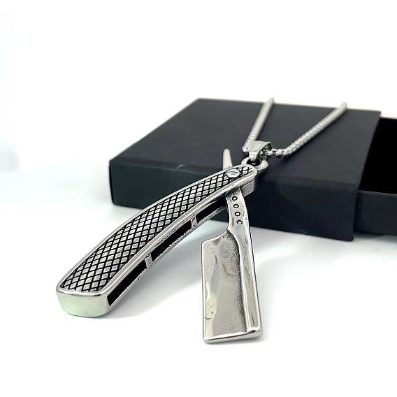 Мужские ожерелья из нержавеющей стали с подвеской в виде бритвы для парикмахерской