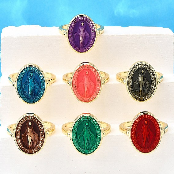 Латунные эмалевые регулируемые манжеты, овал с медалью «Женщина с чудотворением», без свинца и без кадмия, стойки покрытие, долговечный, реальный 18 k позолоченный