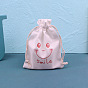 Printed Cotton Cloth Storage Pouches, Rectangle Drawstring Bags, for Candy Gift Bags, White