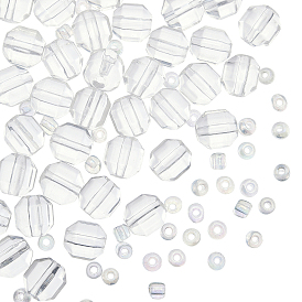 Olycraft 1 Strand Synthetic Quartz Beads Strands, with Seed Beads, Faceted, Polygon
