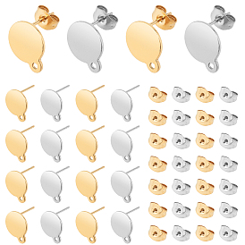 304 Stainless Steel Stud Earring Findings, with Loop and Flat Plate, Flat Round