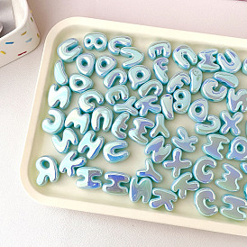 UV Plating Opaque Acrylic European Beads, Large Hole Beads, Iridescent, Puffy Letter