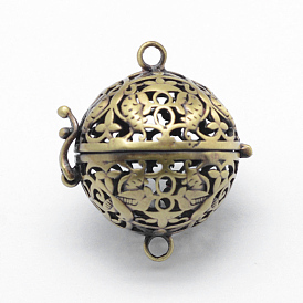 Brass Rack Plating Cage Pendants, For Chime Ball Pendant Necklaces Making, Lead Free & Cadmium Free, Round with Pigeon