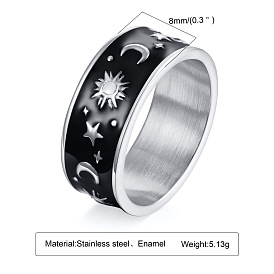 Кольцо на палец с луной и звездой из черной эмали, украшения из нержавеющей стали для женщин