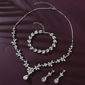 Ожерелья из сплава со стразами, серьги-гвоздики и браслеты для женщин, слеза