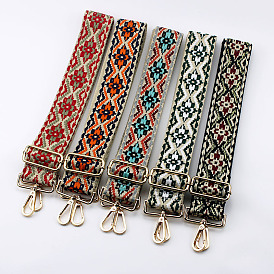 Ethnic Style Embroidered Cotton Adjustable Wide Shoulder Strap, with Swivel Clasps, for Bag Replacement Accessories