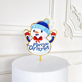 Primeros de la torta de acrílico, pastel tarjetas insertadas, decoraciones temáticas navideñas, muñeco de nieve con palabra feliz navidad
