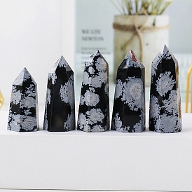 Tower Natural Snowflake Obsidian Home Display Decoration, Healing Stone Wands, for Reiki Chakra Meditation Therapy Decors, Hexagon Prism