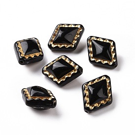 Plating Opaque Acrylic Beads, Golden Metal Enlaced, Rhombus