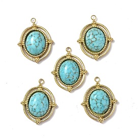Vacuum Plating 201 Stainless Steel Natural Turquoise Pendants, Real 18K Gold Plated, Oval Charms